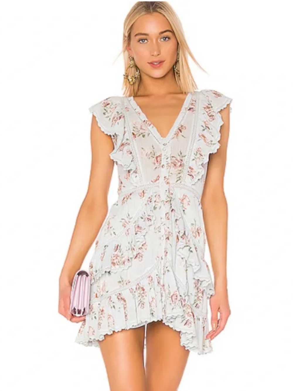 LoveShackFancy India Mini Dress in Blue Garden Floral